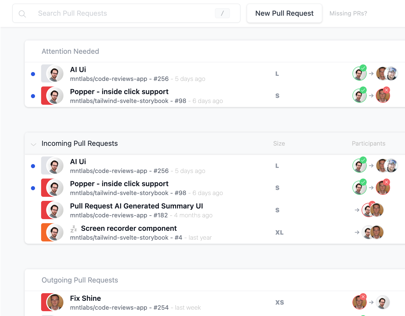 Redesigned Pull Request Inbox